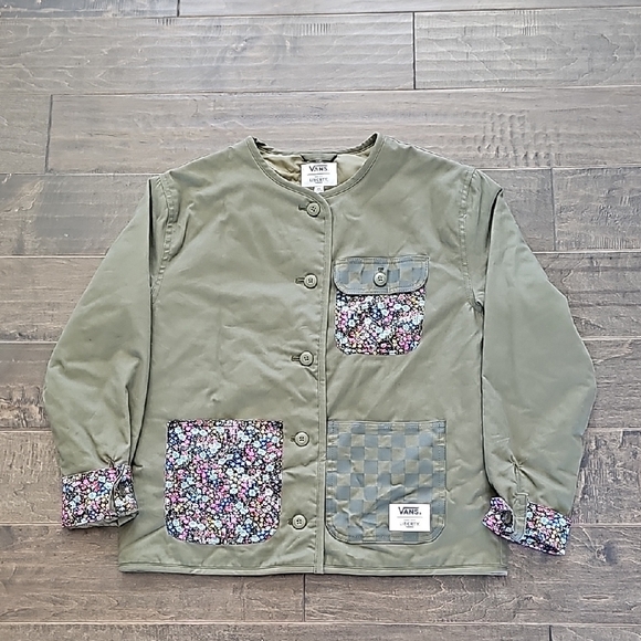 Vans Liberty of London Women's Army Green Jacket with Floral Accents sz xs - Picture 6 of 7
